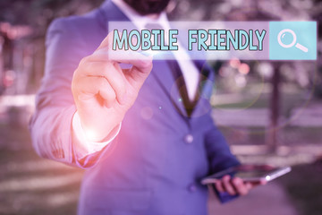 Poster - word writing text mobile friendly. business photo showcasing website is designed to display on a mob
