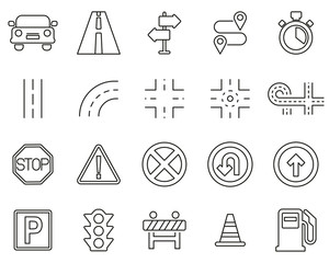 Sticker - Traffic Icons Black & White Thin Line Set Big