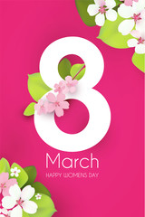  8 march, international women s day poster template with flowers. Spring design.