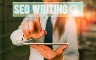 Poster - Text sign showing Seo Writing. Business photo text grabbing the attention of the search engines using specific word