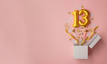 Number 13 Birthday Balloon Celebration Gift Box Lay Flat Explosion