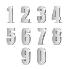 Wall Mural - Silver 3d numbers with glossy glitter and highlights in realistic style. A set of numbers from zero to nine. Condensed sans serif font. Qualitative vector illustration.
