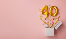 Number 40 Birthday Balloon Celebration Gift Box Lay Flat Explosion