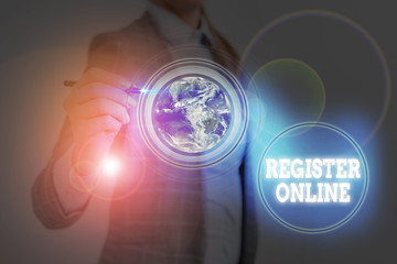 Leinwandbilder - Writing note showing Register Online. Business concept for System for subscribing or registering via the Internet Elements of this image furnished by NASA