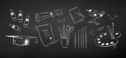 Wall Mural - illustration set of art students supplies