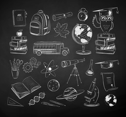 Wall Mural - chalk drawn science and school items set