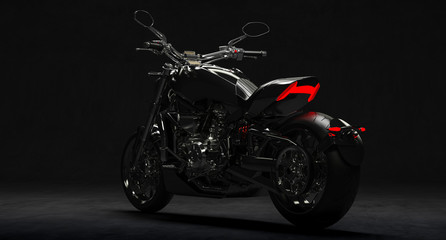 3d render of beautiful black motorcycle on dark background