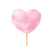 Pink heart shape cotton candy. Realistic pink heart shape cotton candy on wooden stick. Summer tasty snack for children. 3d vector realistic illustration isolated on white background
