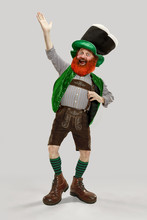 Inviting. Excited Leprechaun In Green Suit With Red Beard Isolated On White Background. Funny Portrait Of Man Ready To Party. Saint Patrick Day, Human Emotions, Celebration, Traditional Holidays.