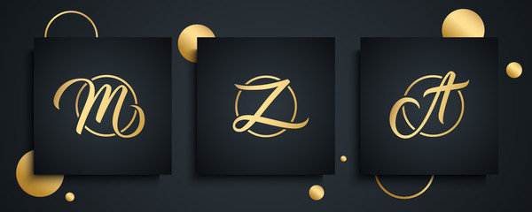 Poster - Letter M, Z and A logo design set. Luxury hand drawn lettering logotype collection for company branding. Vector illustration for corporate business identity.