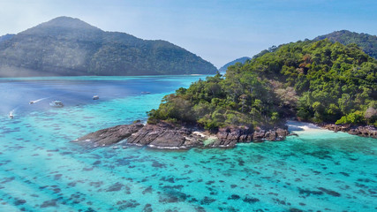 Wall Mural - Amazing aerial view of Surin Islands from drone on a sunny day, Thailand. Surin National Park