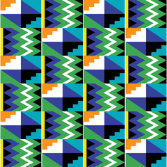 Wall Mural - Tribal vector seamless textile pattern - Kente mud cloth style, traditional geometric nwentoma design from Ghana, African 