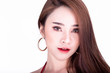 © Sasils Production - Portrait of beautiful thai woman isolated in white background. Close up of face.
