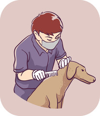 Poster - Man Pest Control Pet Flea Inspection Illustration