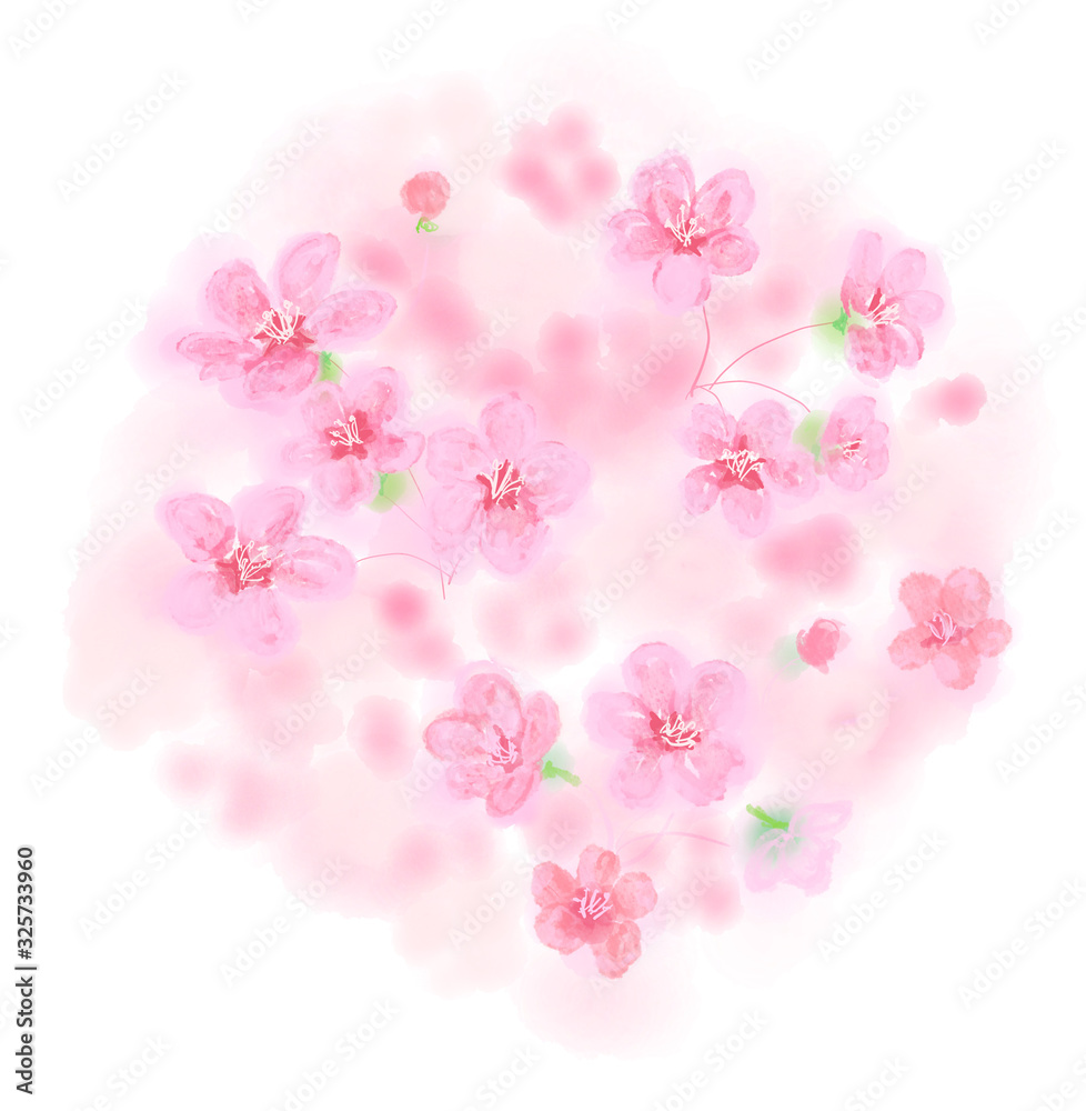春 桜 はる 季節 さくら サクラ ピンク シーズン きれいな 綺麗な キレイな かわいい 和風 筆書き 手書き 筆文字 日本語 書道 書き文字 円 墨文字 墨 まる 書 白バック 日本 筆 白背景 丸 素材 イラスト イラストレーション