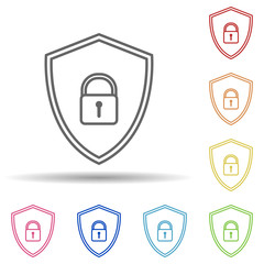Aufkleber - Lock in the shield in multi color style icon. Simple thin line, outline vector of virus antivirus icons for ui and ux, website or mobile application