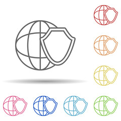 Aufkleber - Global shield in multi color style icon. Simple thin line, outline vector of virus antivirus icons for ui and ux, website or mobile application