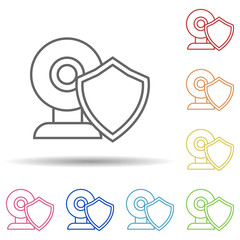 Aufkleber - Shield in web camera in multi color style icon. Simple thin line, outline vector of virus antivirus icons for ui and ux, website or mobile application