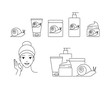 Snail skin care set vector icons