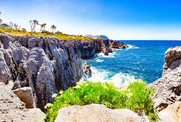 Wall Mural - Spectacular mountains on the Spanish coast.Scenery sunset landscape cliff and rocks.Cantabria ,Spain.Wild road nature