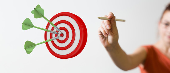 Aufkleber - arrow hitting in the target center of dartboard on bullseye.