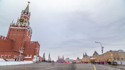 Wall Mural - Russia, Moscow, Red Square timelapse. Spasskaya Tower and GUM Shopping Center on the back.