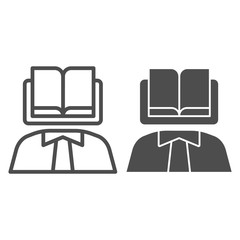 Poster - Scientist book line and solid icon. Knowledge book as a head of person body. Jurisprudence design concept, outline style pictogram on white background, use for web and app. Eps 10.