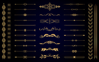Set of vector gold vintage decorative elements for wedding decor and book decoration
