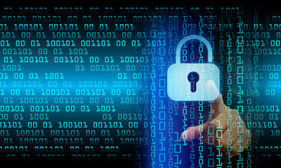 closed padlock on digital background, cyber security