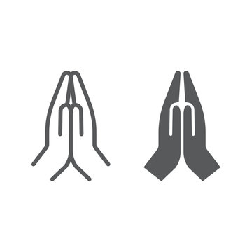 pray line and glyph icon, religion and prayer, hands praying sign, vector graphics, a linear pattern