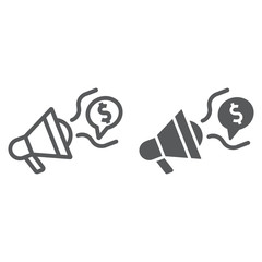 Fototapete - Social marketing line and glyph icon, business and promotion, megaphone sign, vector graphics, a linear pattern on a white background, eps 10.