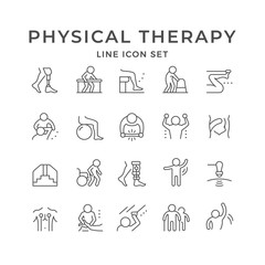 set line icons of physical therapy