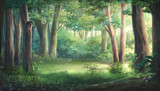 Fototapeta Las - Light and forest - Day , Anime background , Illustration.	