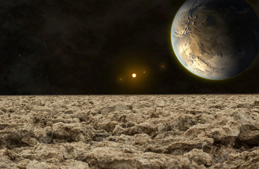 Wall Mural - exoplanet viewed from the rocky surface of its moon, elements of this image furnished by nasa.