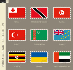 Wall Mural - Postage stamp with flag, collection of 9 flag.