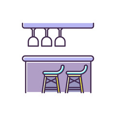 Wall Mural - Bar counter RGB color icon. Entertainment venue, night club, bar, pub, drinking establishment furniture. Bartender occupation symbol. Alcohol drinks serving. Isolated vector illustration