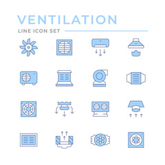 Wall Mural - Set color line icons of ventilation