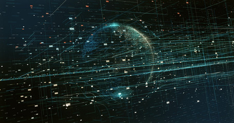 Wall Mural - Digital space world 3d data earth background