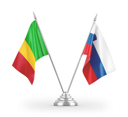 Slovenia and Mali table flags isolated on white 3D rendering