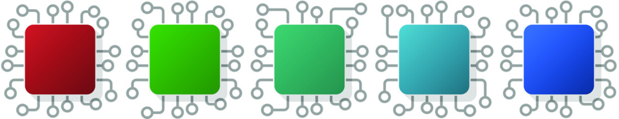 Poster - Set of computer cpu concept flat design web buttons, vector icons template with empty copy space