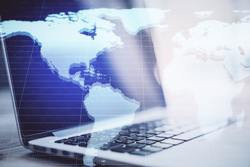 Poster - Close up of laptop with digital map