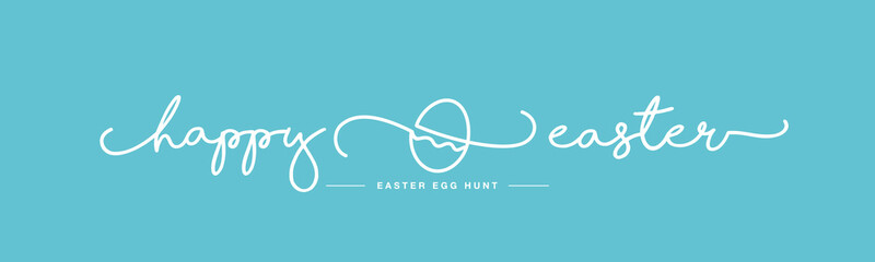 Wall Mural - Happy Easter handwritten typography lettering line design egg hunt white sea green background banner