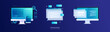 © KOSIM - Set of vector illustrations on the theme of programming and software. Monitors with program codes on the screen and open web pages. Vector flat illustration.