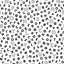 Vector Seamless Alphabet Pattern With Black Bold Latin Letters. White Repeatable Unusual Background