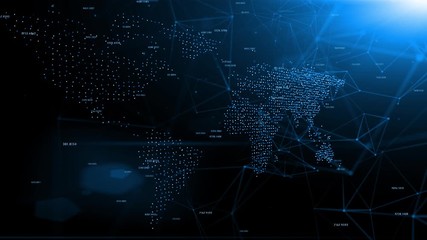 Digital World Map In dark blue Digital Computer Cyberspace. 