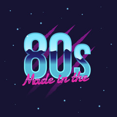 Wall Mural - made in the 80's text in retro outrun style. retro neon logo template with claw scratch. retro print