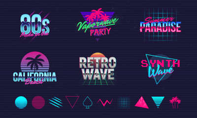 Wall Mural - 6 retro neon logo templates and 10 trendy elements to create your own design. print for t-shirt, ban