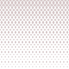 Vector halftone seamless pattern with diamonds, rhombuses, grid, mesh, lattice, net. Vertical gradient transition effect. Abstract geometric background in white and pale pink colors. Trendy design