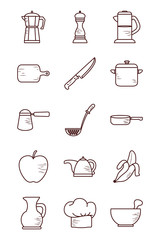 Poster - Isolated cook and kitchen line style icon set vector design