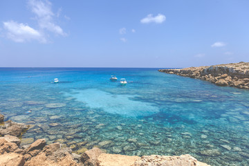 Seascape with azure sea and rocks, Ayia Napa Blue lagoon